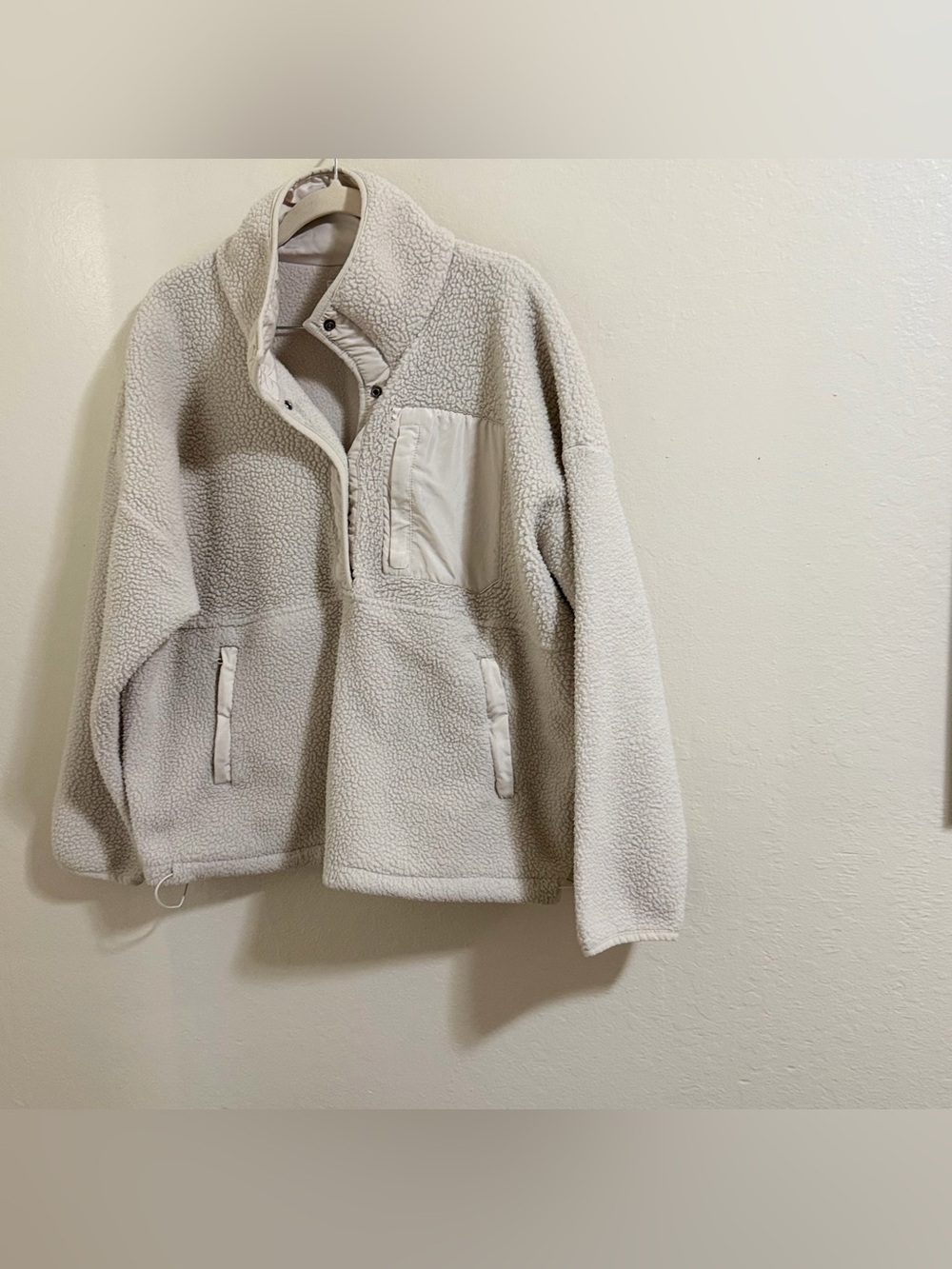 Wilo The Label Fleece Pullover Sweater Button Snap Jacket Cream Medium cozy - Picture 2 of 9